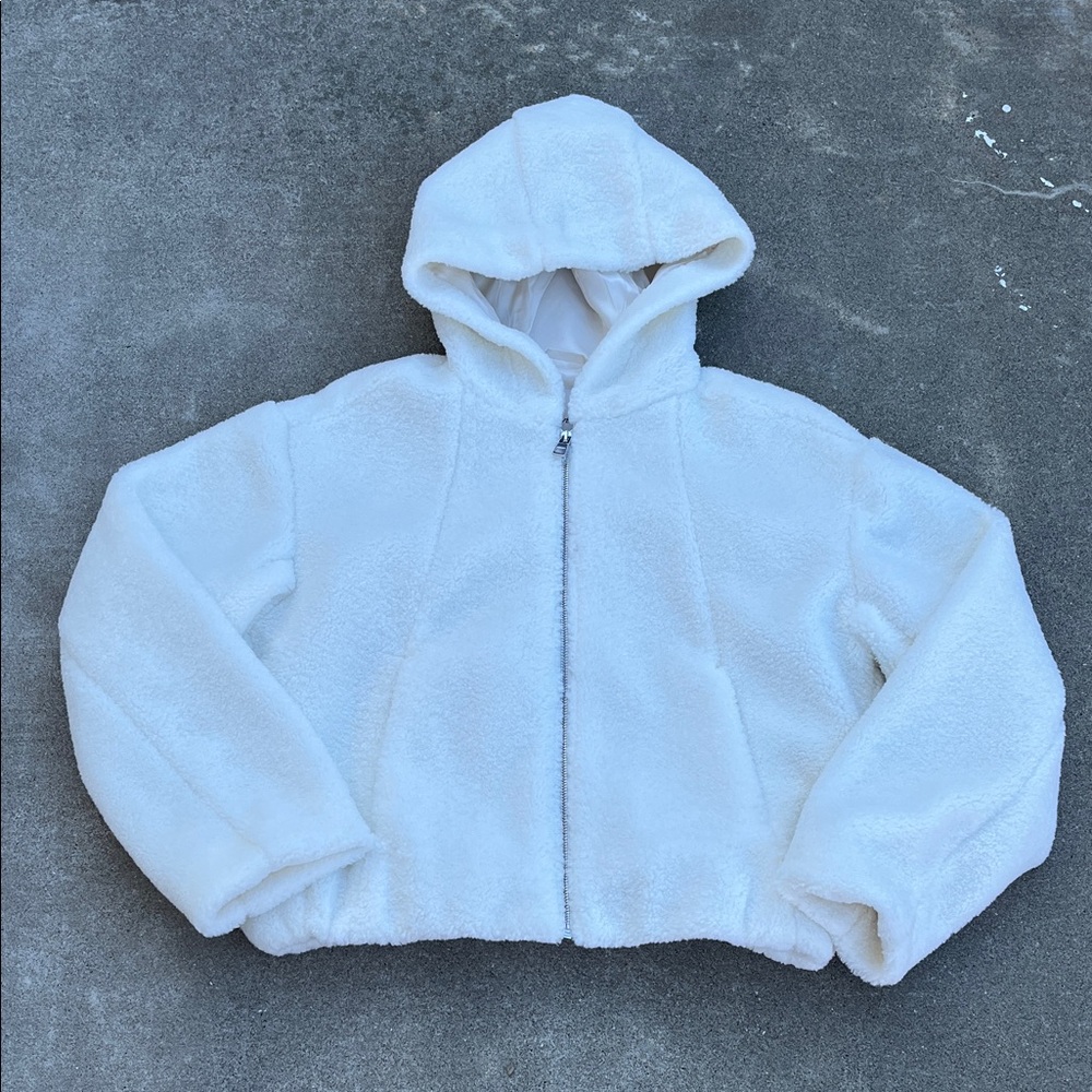 NWT Madewell Sherpa Zip-Front Bomber Jacket in Winter White